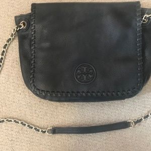 Tory Burch Black Leather Purse with Gold Strap